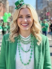  Набор женских украшений ко Дню Святого Патрика, состоящий из нескольких частей, многослойные бусы из зеленого клевера, пластиковый набор украшений разных стилей, праздничные ирландские аксессуары для вечеринок для женщин.