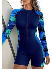 billiga One Pieces Rash Guards-Dam Normal Rash-guards Baddräkt Sportbadkläder Blommig Tropisk Dragkedja Avtagbar dyna Dragkedja fram UV Solskydd UPF50+ Ultralätt (UL) Långärmad Badkläder Hudsjukdomsvakt Surfing Strand Vattensport