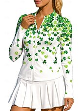 levne Dámská košile-Svatý Patrik Dámské Květiny Trávová zelená Topy Sportovní košile Tenisové tričko Tenisový top Dlouhý rukáv Zip UPF50+ Odolná proti UV záření Vysoká pružnost Odvod vlhkosti Prodyšné Volejbal Tenis Golf