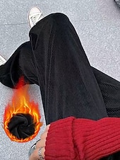 abordables jambe large et taille haute-Femmes Taille Asiatique Chinos Pantalons Pyjamas Droit Occasionnel Plus de velours Longueur complète Taille hautePantsHalloween Noël Saint Valentin Couleur Unie Taille Élastique Chaud Toison Chaud