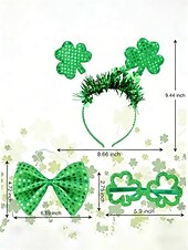  女性用聖パトリックデー 3点セット シャムロックコスチュームアクセサリー、グリッターグラス、ヘッドバンド &蝶ネクタイパーティーウェア