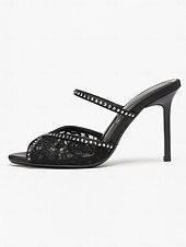 preiswerte Brautjungfer-Rosa Damen-Stilettos mit Spitze – elegante offene Pantoletten mit Strassriemen, romantisch-festlicher Stil, perfekt für Brautjungfern bei Hochzeiten