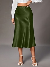 Недорогие Юбки-Жен. Элегантный стиль Мода На каждый день Средней длины Завышенная Подол Полотняное плетение Пэчворк Слабоэластичная Повседневные Для улицы Винный Абрикосовый Военно-зеленный Красный Лето