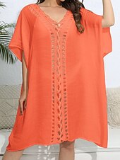 levne Kaftans-Dámské Plavky Přehozy Šaty do vody Sleva až 30% Plavky Vystřižený prázdniny Oblečení na pláž Pevná barva Do V Krátké rukávy Plavky