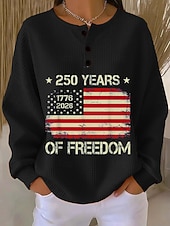 رخيصةأون عيد الاستقلال الأعلى-بلوزة نسائية بمناسبة عيد الاستقلال الأمريكي - تصميم حرفي - موضة عصرية وغير رسمية - بأكمام طويلة - قبة دائرية - مطبوعات يومية في الشارع - أزرار