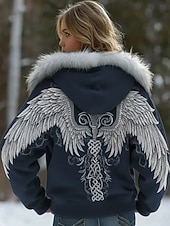 ieftine Topuri Boho-Pentru femei Hanorace cu fermoar Grafic Animal occidental Έθνικ Casual Manșon Lung Capișon Topuri obișnuite Casual Stradă Bleumarin Negru Gri Toamnă Iarnă