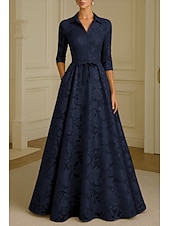 economico Lunghezza del pavimento-Linea ad A Lunghezza al pavimento Abito Camicia Abito Formale Abito da sera Abito da cerimonia per signora Manica Lunga Colletto a Camicia Elegante Vintage Formale Raso Jacquard con Fiocco/Fiocchi