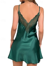 お買い得  レディース ワンジー-女性用 ナイトガウン 活発的 セクシー カジュアル ピュアカラー レース バックレス ドレス 日常 家 ベッドサイド ノースリーブ ストラップ ライトピンク ブラック シャンパン ルビーレッド パープル 夏 レギュラー