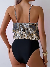 Χαμηλού Κόστους Τανκίνι-Γυναικείο Tankini 2 τεμαχίων Μαγιό Λεοπάρ Briefs Έλεγχος Κοιλιάς Ψηλή Μέση Αδύνατο Ανοιχτή Πλάτη Διακοπές Παραλία Floral Scoop Neck Άνευ Μανικιών Μαγιό