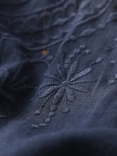 baratos Camisas-Mulheres Blusa Linho de algodão sintético Bordado Botões Côr Sólida à moda Básico Casual Manga Longa Gola Alta Tops regulares Diário Branco Azul Marinha Verão Primavera