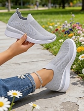cheap Women's Sneakers-Women's Sparkle Pink Flyknit Platform Sneakers – Stylish Lightweight Knit Shoes for Walking, Shopping, Travel and Daily Wear
