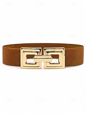 Недорогие День святого Валентина-Эластичный нейлоновый пояс для женщин с квадратной золотой пряжкой, доступен в нескольких цветах, идеально подходит как для повседневной носки, так и для торжественных случаев.