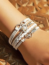 levne Valentýna-Dámské náramky z bohémské slitiny a umělé kůže, vícebarevné s přívěsky ve tvaru srdce a nekonečna – ideální na Valentýna i pro běžné nošení