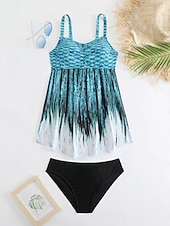 cheap Tankinis-Women's Tankini 2 Piece Swimsuit Palm Boy Leg Tummy Control High Waist Slim Backless Vacation Beach Wear Floral Sunflower V Neck Sleeveless Bathing Suits