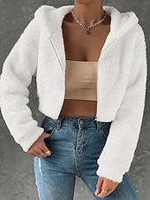 ieftine jachete casual-Pentru femei Palton de iarnă geacă Sherpa Palton Teddy Cald Zip complet Modă Casual Simplu Vacanță Stradă Purtare Zilnică Ieșire Fermoar Scurt Capișon Fit regulat Manșon Lung Îmbrăcăminte exterioară