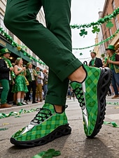 cheap Men's Shoes-Men's St. Patrick's Day Sneakers – Fun Green Shamrock and Argyle Pattern, Lightweight, Ideal for Celebrations and Festive Occasions