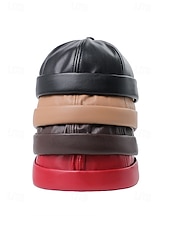 levne Pánské klobouky-Pánská čepice beanie z umělé kůže, stylový vintage design, dostupná v několika barvách pro běžné nošení i v zimě