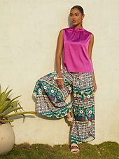 levne Umělecké a designové blůzy-saténový top bez rukávů se širokými rameny, ležérní, dovolená