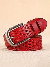 halpa Naisten vyö-Naisten aitoa nahkaa oleva vyö, vintage-rei'itetty kukkakuvio metallisoljella, rento klassinen tyyli, monivärinen vyö farkkuihin, mekkoihin, jokapäiväiseen käyttöön ja ulkoiluun.