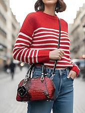 Недорогие Сумки с ручками сверху и шопперы-Женская сумка из искусственной кожи с рисунком крокодила, несколько цветов и вариантов ношения, модная и универсальная для повседневного использования.