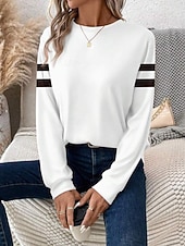 economico T-shirt a righe e geometrico-Per donna Maglietta Stampato Grafico A righe Moda Casual Manica Lunga Girocollo Top Regolari Quotidiano Weekend Nero Bianco Estate Primavera Autunno