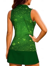  St. Patrick Women's Cat Plants Clover Workout Tank Top Shirt Sport Shirt Golf Polo Shirt Sleeveless Sporty UPF50+ UV Resistant Trainer Dancing Breathable Tennis Badminton Pickleball Fold-over Collar