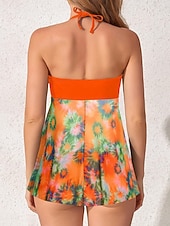 economico Tankini-Costume da bagno a due pezzi da donna tankini con ferretto culotte sgambate controllo pancia vita alta slim schiena scoperta vacanza mare senza spalline floreali senza maniche