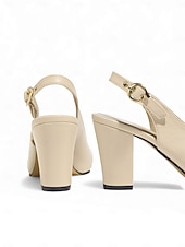 cheap Mother of Bride/Groom-Women's  Classic Beige Elegant Slingback Heels – Comfortable Block Heel, Perfect for Mothers at Garden Weddings