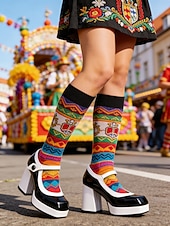 tanie Buty damskie-Fioletowe platformy z białymi akcentami na karnawał Mardi Gras – retro styl karnawałowy idealne na festiwalne parady i wydarzenia