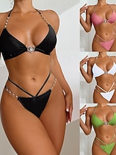 cheap Women's Swimwear-Women's Swimwear 2 Piece Cheeky Swimsuit Backless Vacation Beach Wear Solid Color Halter Neck Sleeveless Bathing Suits