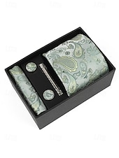 preiswerte Hochzeit ACC-Geschenkset für Herren aus Polyester mit Paisley-Muster: Krawatte, Manschettenknöpfe, Einstecktuch und Krawattenklammer – perfekt für Hochzeiten und als Geschenk.