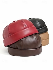 levne Pánské klobouky-Pánská čepice beanie z umělé kůže, stylový vintage design, dostupná v několika barvách pro běžné nošení i v zimě