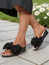 economico Sandali con zeppa-sandali da donna con zeppa e fiocco rossi, sandali casual aperti per le uscite estive, le vacanze, lo shopping e l'uso quotidiano