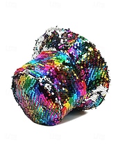 billiga Tillbehör-Kvinnors flerfärgad vändbar paljetthatt för Mardi Gras - glänsande diskokostymtillbehör för karneval rave och maskerad