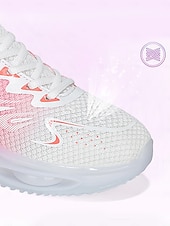 baratos Tênis de Corrida Femininos-Tênis feminino rosa com amortecimento a ar – calçado leve em mesh com degradê rosa, design respirável, confortável para corrida, caminhada, treinos na academia e uso casual.