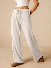 tanie szerokie nogawki i wysoki stan-Damskie Bezczelny Typu Chino Urlop Moda miejska Codzienny Pełna długość Średia talia Równina Kieszeń Elastyczna konstrukcja ze sznurkiem Wygodny Średnio elastyczny Codzienny Na zewnątrz Urlop Szary