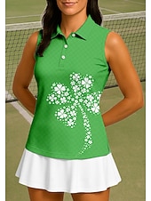  San Patrizio Per donna Floreale Trifoglio Maglietta sportiva Polo da golf Canotta Maglia da tennis Senza Maniche Floreale Bottoni UPF50+ Resistente ai Raggi UV Alta elasticità Traspirante Pallavolo