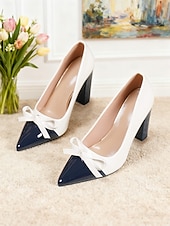 voordelige Pumps met blokhak-Dames tweekleurige groene en witte blokhak pumps - spitse neus met strikdetail, vintage chique stijl schoenen uit de jaren 50 voor werk, feestjes en dagelijkse outfits