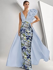  Coloană Teacă Lungime Podea Brodat cu mărgele Rochie formala Rochia Mamei Miresei Rochii de seara Rochie de bal cu fustă lungă Rochie formală Elegant Sclipici Floral Fără manșon În V Nuntă Oficial