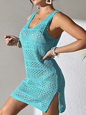 abordables Vestidos de playa-Mujer Bañadores Tapadera Vestido de Baño Traje de baño Cortado Vacaciones Ropa de playa Color sólido Escote en U Sin Mangas Trajes de baño