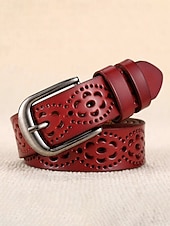 halpa Naisten vyö-Naisten aitoa nahkaa oleva vyö, vintage-rei'itetty kukkakuvio metallisoljella, rento klassinen tyyli, monivärinen vyö farkkuihin, mekkoihin, jokapäiväiseen käyttöön ja ulkoiluun.