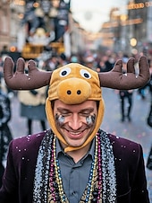 tanie Akcesoria-Męski kapelusz z poliestru z łosiem na Mardi Gras – zabawny projekt zwierzęcia z porożem idealny na karnawał i bal maskowy