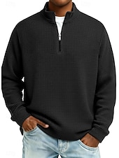 abordables Camiseta de punto gofre-Hombre Camiseta de punto gofre camiseta Casual Exterior Cuello Mao Cremallera de un cuarto Manga Larga Moda Moderno Color sólido Con Texturas De Punto Otoño Primavera &amp; Otoño Otoño invierno Ajuste