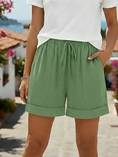 preiswerte Unterteile-Damen Chinos Shorts Sommershorts Urlaub Lässig Kurz Mittlere Taillenlinie Einfach Kordelzug Tasche Bequem Komfort Unelastisch Täglich Outdoor Schwarz Rosa Dunkelmarine Grün Sommer Frühling Lässiger
