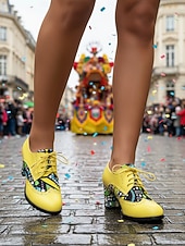 billiga Kvinno skor-Kvinnors Mardi Gras Gröna Snörning Knasiga Mönstrade Klackar Oxford – Färgglad Karneval Stil Perfekt för Festivalfirande Rolig  Vibrant Look