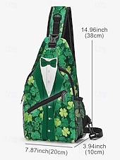  Bolso bandolera de poliéster para hombre, diseño de esmoquin del Día de San Patricio con estampados de tréboles y monedas, múltiples diseños, perfecto para celebraciones navideñas y uso diario.
