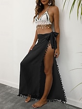 levne Zavinovací sukně-Dámské Plavky Šaty do vody Sukně Plavky Třásňový lem prázdniny Oblečení na pláž Pevná barva Bez rukávů Plavky