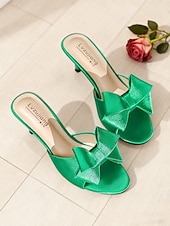 economico San Valentino-pantofole da donna in raso rosa con fiocco oversize e punta aperta: eleganti pantofole con tacco per San Valentino, appuntamenti romantici e occasioni speciali