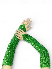 Недорогие День Святого Патрика-Женские полиэстеровые перчатки с пайетками на пальцах и рукавах, комплект из 2 пар, различные цвета, идеально подходят для Дня Святого Патрика и вечеринок, блестящие и стильные.