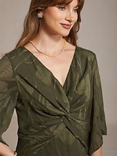  Femmes Robe maxi Robe en Chiffon Élégant Quotidien Plage Vacances Dentelle Coupe régulière Fleuri Manche 3/4 Col en V Olive